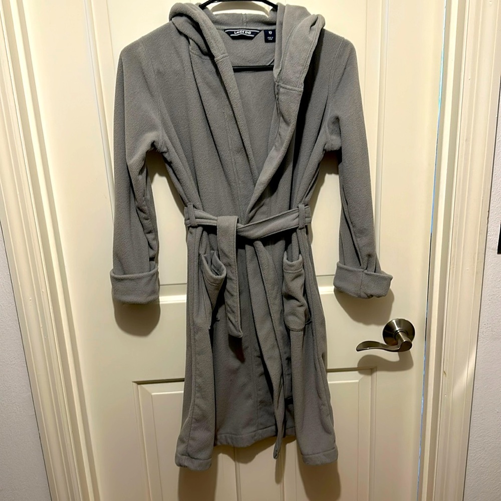 Kids Lands End gray fleece bathrobe